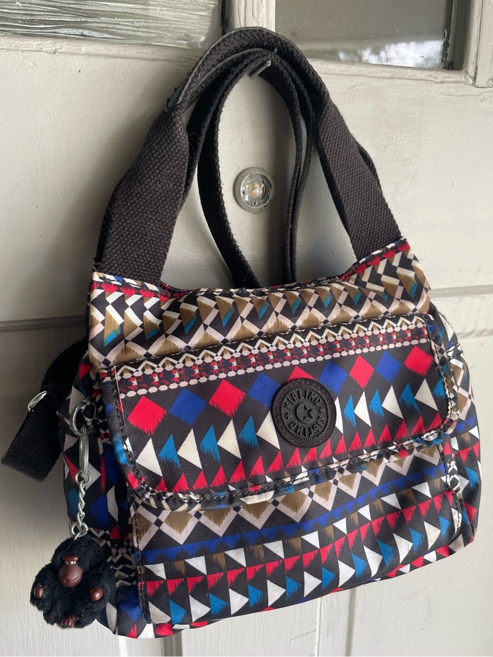 Kipling Multicolor Geometric Crossbody Bag with Black Trim